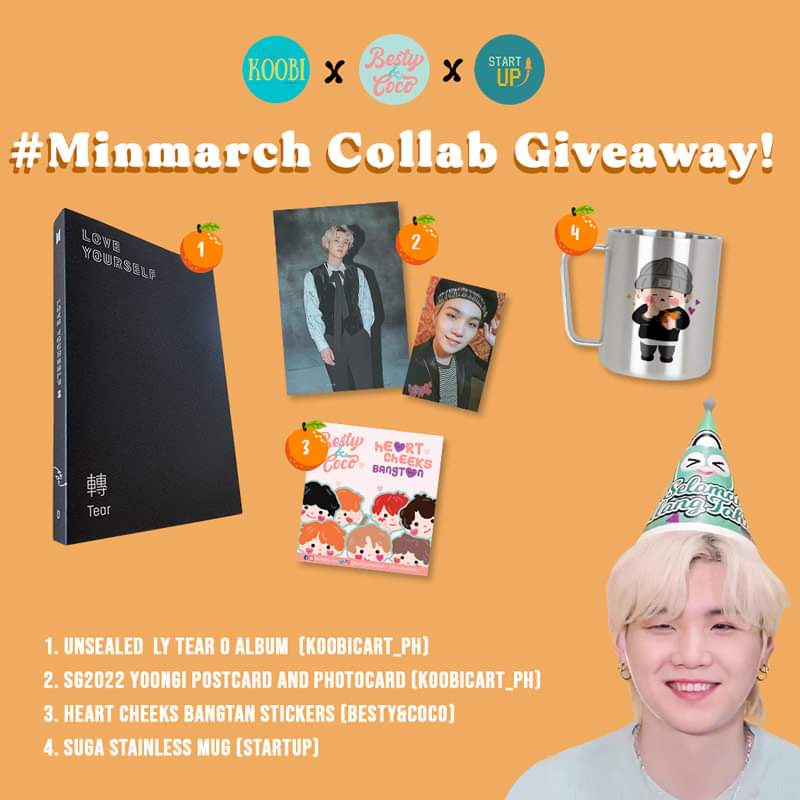 startupnowph's tweet photo. #MinMarch Collab Birthday Giveaway 2/3
for our GENIUS MIN PD, BTS SUGA! 🐱🎉

To join: 🇵🇭 only
😼Mbf @startupnowph, @bestyandcoco, @koobicart_ph 
😼Like + rt + tag (2) army moots
😼Reply your favorite yoongi quote + photo 
😼Must be willing to shoulder SF

 ‼️EndsMarch 26, 2022‼️ https://t.co/WTxYANhYzJ