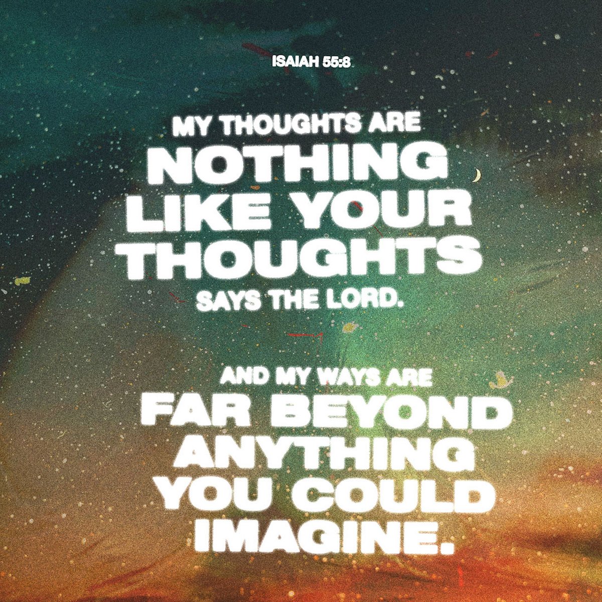 femilonge's tweet photo. “For my thoughts are not your thoughts, neither are your ways my ways,” declares the Lord. “As the heavens are higher than the earth, so are my ways higher than your ways and my thoughts than your thoughts.
Isaiah 55:8-9 NIV

https://t.co/2KBTy5hT2R https://t.co/C2TVrV4lB5