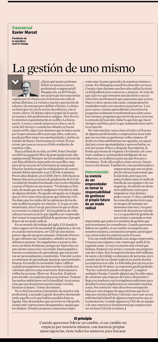 Cada domingo <a href="/XavierMarcet/">Xavier Marcet</a> nos regala alguna reflexión.

Ser nuestros propios CEOs empezando por la gestión de uno mismo.