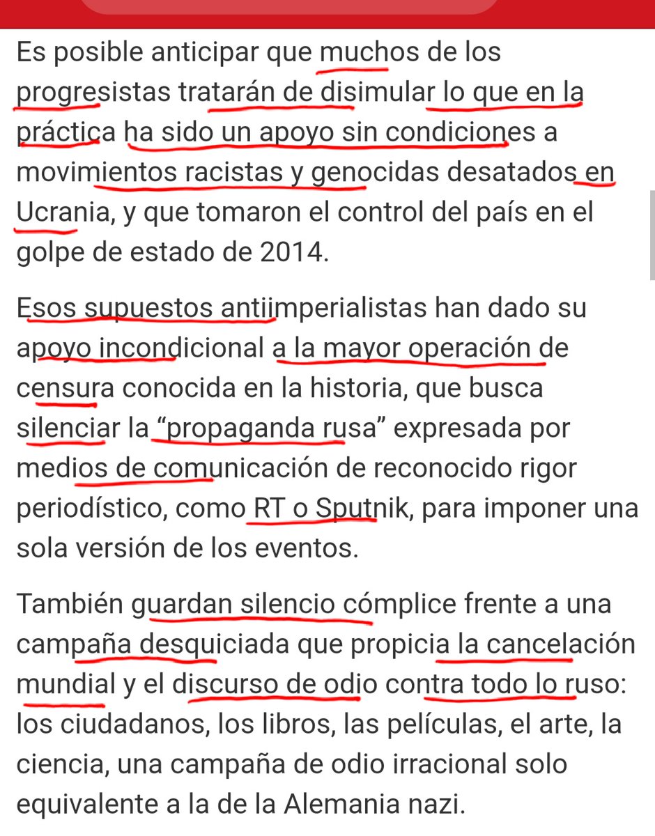 WalterDossier's tweet photo. 2 UCRANIA VERGÜENZA @Kirkreportero
"Progresistas antiimperialistas disimularán su apoyo a:
🔺️Racistas genocidas q controlan Ucrania Golpe2014
🔺️La mayor censura de la Historia: MediosRusos TodaPlataforma
🔺️La mayor cancelación mundial discurso de odio contra todo lo ruso"👇🏿 https://t.co/MSylBkVGG3