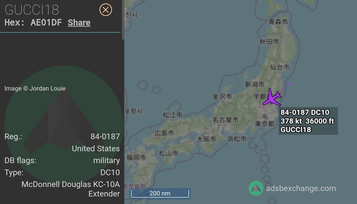 FMilcoms's tweet photo. #GUCCI18 heading SW over Japan. https://t.co/1vKoKcbaQ5
