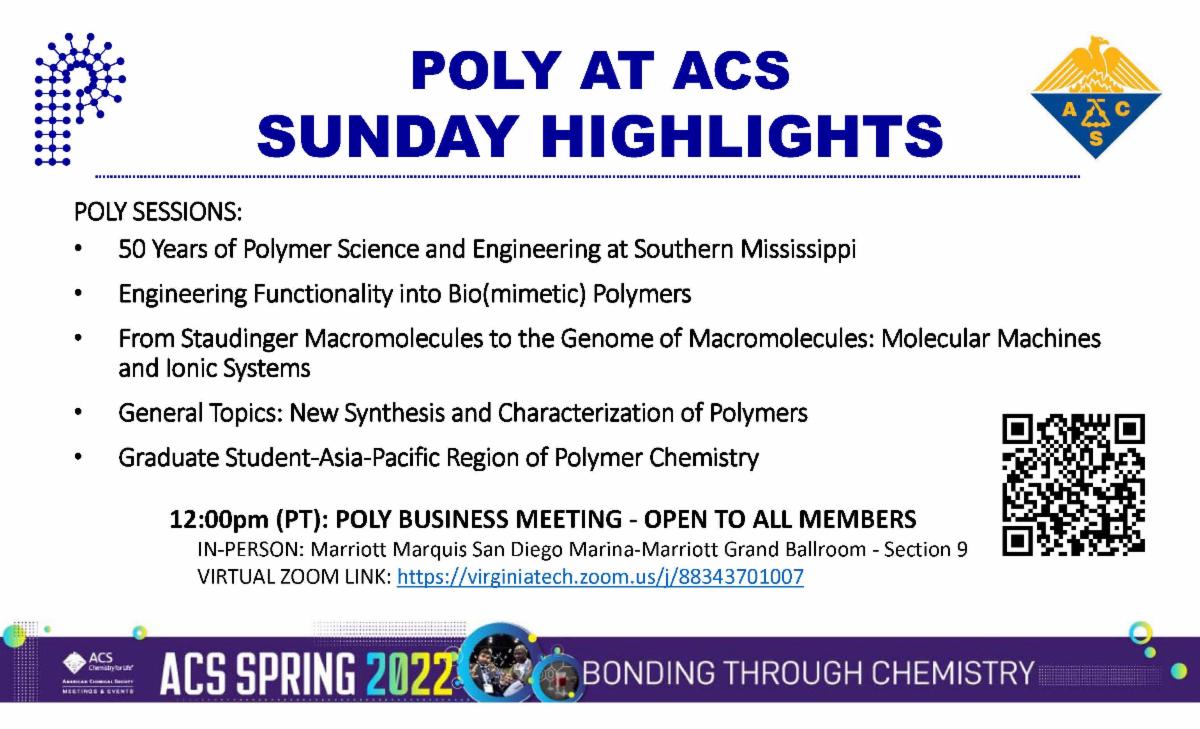 POLY_ACS's tweet photo. View POLY/ACS National Meeting highlights for Sunday! #ACSSpring2022 #ACSPOLY 
https://t.co/HXzKI3b7f6 https://t.co/GNXfieUmlZ
