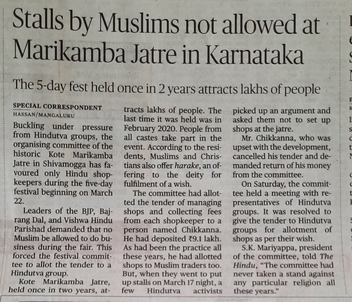 Only Hindu shops allowed during the marikamba jatre in Shivamogga. Muslim shopkeepers banned. 

This is just the beginning?