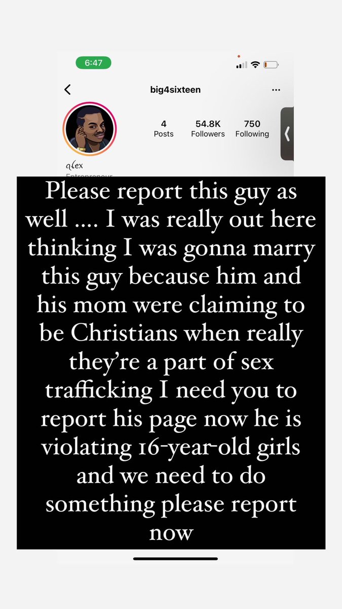 simplyselenaros's tweet photo. PLEASE SHARE AND RETWEET AND REPORT THEY’RE SEX TRAFFICKING YOUNG GIRLS…. God is good he saved me before I meet up with them…  we need to help NOW this is on instagram and his “mother” so he said I believer is the leader…. 😸❌❌❌❌❌ #retweetsavealife https://t.co/Z237qheKj2