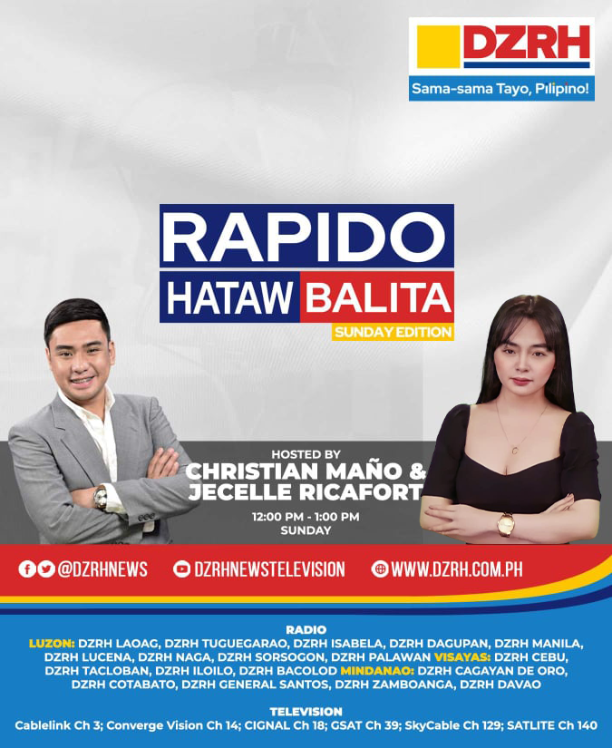 dzrhnews's tweet photo. #Ratsada na ng #RapidoHatawBalita Sunday Edition kasama si @JecelleRicafort.

Tuloy-tuloy sa pagbabalita,
Tuloy-tuloy sa serbisyo, 
Sama-sama tayo Pilipino!

WATCH: https://t.co/eYkyAlFt7Y https://t.co/UQuv8Nyz5v