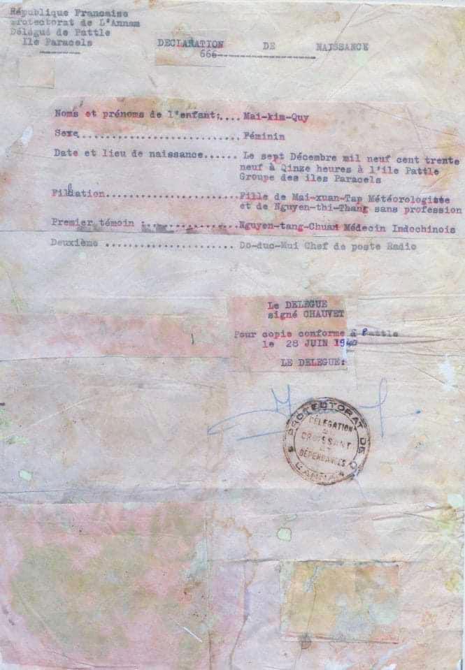 ngahpham's tweet photo. Copy of the birth certificate of Mai Kim Quy, born in 1939 in the Paracel Island. #SouthChinaSea https://t.co/Ib9KYtNBvM