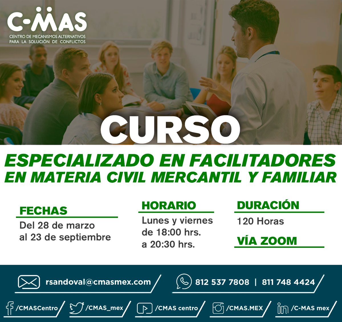 ¡NUEVA FECHA! 
Curso Especializado en facilitadores en materia civil, mercantil y familiar

Arrancamos el 28 de marzo. 💻 Vía Zoom

INFO WhatsApp: 812 537 7808 | 811 748 4424