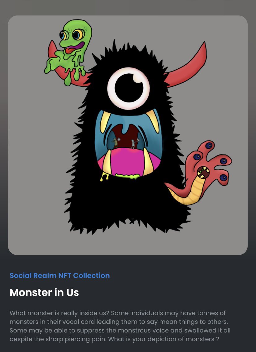 🌈 Welcome to Social Realm NFT ! 🌈 

Emerging artist from Asia!

💎 ETH NFT!

Here are some artworks available for purchase 🍀 OpenSea 🛳 

Every artwork is a genuine representation of daily struggle! 

RT and follow ! Will do the same!

#NFT  #nftcollector #opensea #ETH #pentas