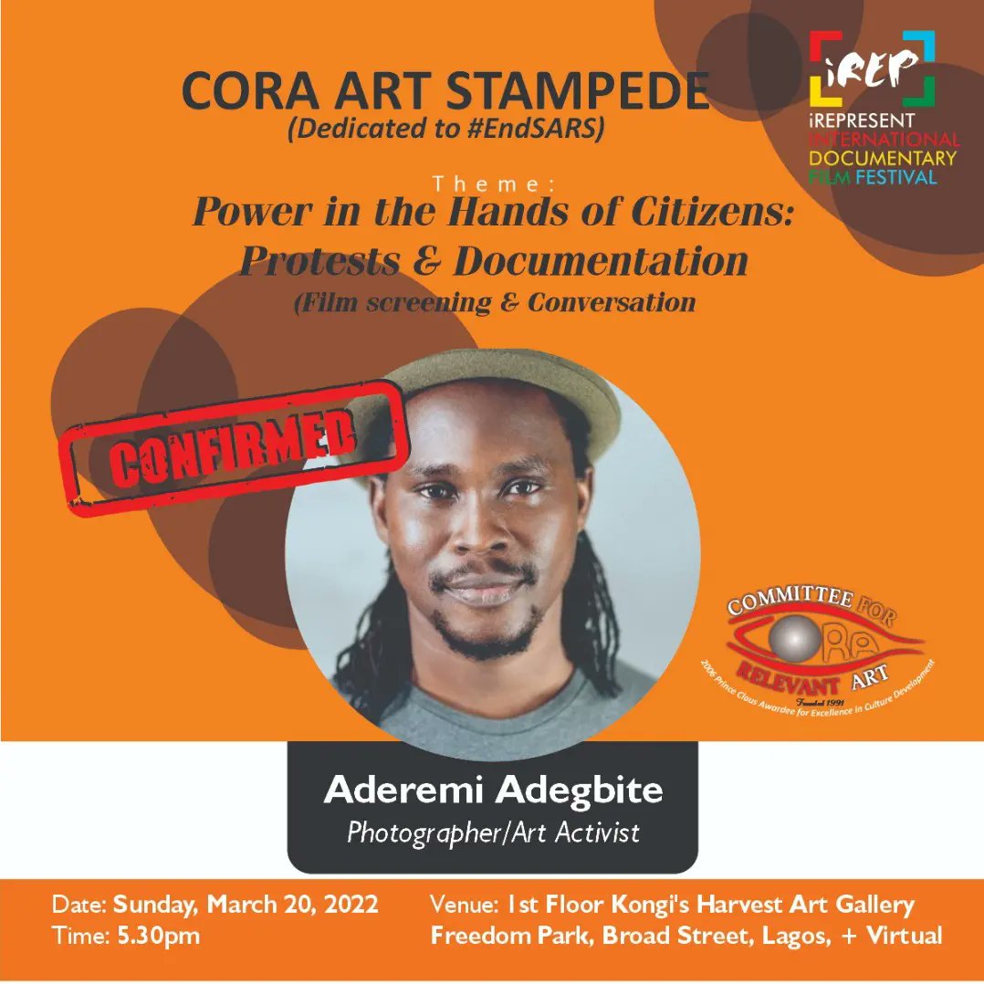 aderemiadegbite's tweet photo. Join me today at the International Documentary Film Festival (iRep2022) where I will be in conversation with the famous DJ Switch and Stanlee Ohikhuare on the theme: "Power in the hands of citizens: protests and documentation."
#EndSARS #OurVoiceCount #EndBrutality #irep2022 https://t.co/UyLxCbodmP