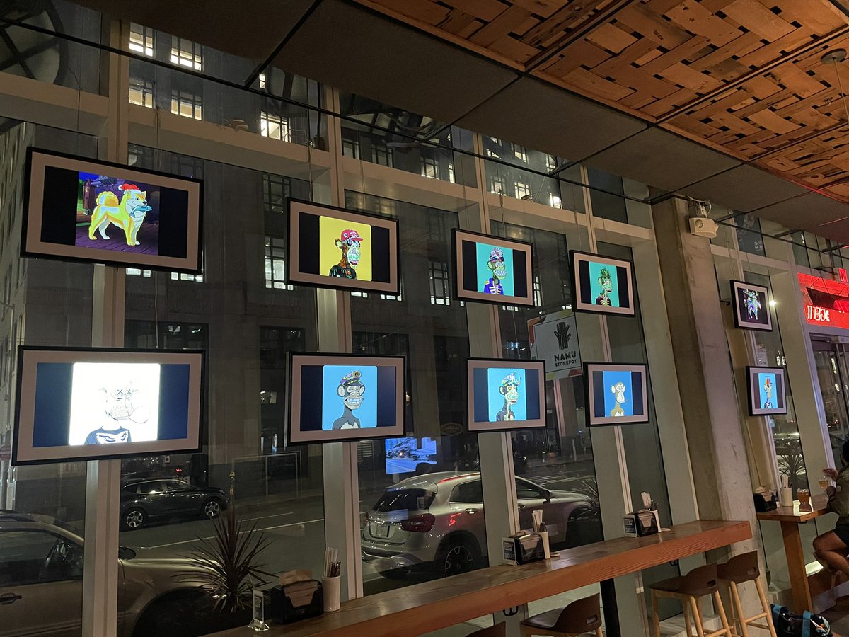 loopsdigi's tweet photo. @BoredApeYC wall @Sunsetsquares we minted these guys along with @flowerimpress #nftcollector #history #NFTCommunity #SanFrancisco https://t.co/TEdnvmYRC8