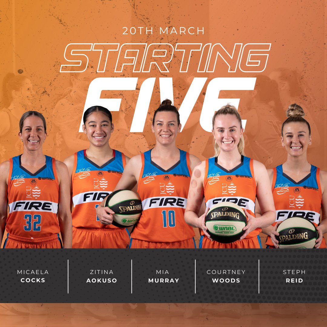 TownsvilleFire's tweet photo. YOUR STARTING FIVE FOR THE FINAL HOME GAME OF THE SEASON๐ฅ๐ฅ
Let's HAVE OUR REVENGE LADIES๐ฅ๐ฅ
Not at the game? You can catch all the action from 3:30pm on Kayo๐บ๐คฉ
#fireuptownsville #timetoignite #homegame #townsvillefire #shegotgame https://t.co/uYiQSYothV