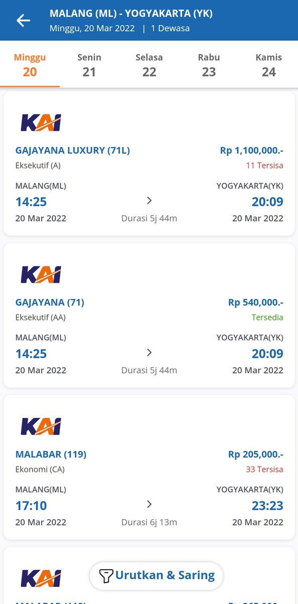 alfeushersandy's tweet photo. @KAI121 harga di KAI akses blm terupdate, padahal di web KAI sudah berubah, https://t.co/u2NvymHY9V
