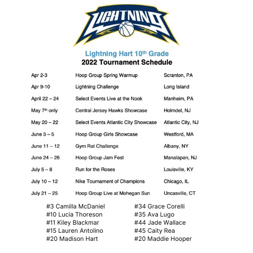 Coaches, we are excited to embark upon the 2022 AAU season.  Here is our schedule for the spring/summer.  Please come check out our roster of 2024s - high academic all-stars who are talented student-athletes with incredible work ethic.