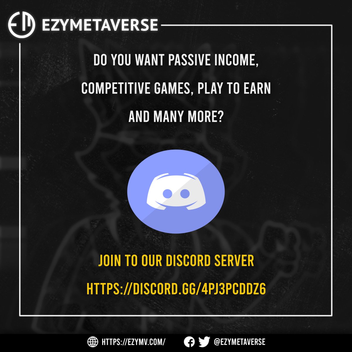 ezymetaverse's tweet photo. DO YOU WANT PASSIVE INCOME, COMPETITIVE GAMES, PLAY TO EARN and many more?
 
Check out our whitepaper for more information.
Whitepaper: https://t.co/dzjJIbc2A7
Get your whitelist spot now: https://t.co/jG5Q7mVvLT
Discord: https://t.co/E08re8pXEz

#nft #NFTProject #nftdrop https://t.co/QccTAFsfk9