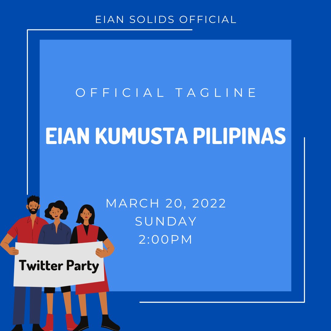 EianTrendsetter's tweet photo. OUR TWITTER PARTY OFFICIALLY STARTS NOW!

Official tagline:
EIAN KUMUSTA PILIPINAS

Reminders:
-No Emojis, Symbols &amp; Digits
-No Double Tagging
-Minimum of three words per tweet
-Engage to all BIG accounts

Tweet • Retweet • Quote • Reply https://t.co/ZEKwjXs4Yz