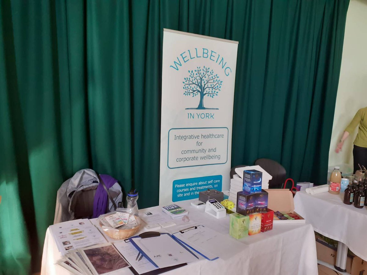 WellbeinginYork's tweet photo. Thank you @lindsaybanks_templewoman for getting this picture of our lovely banner and stall at the Wellbeing Festival yesterday! So many people loved the teas from @beautfull_drinks and enjoyed their #TouchforHealth balances. https://t.co/D7qTPWNpAy