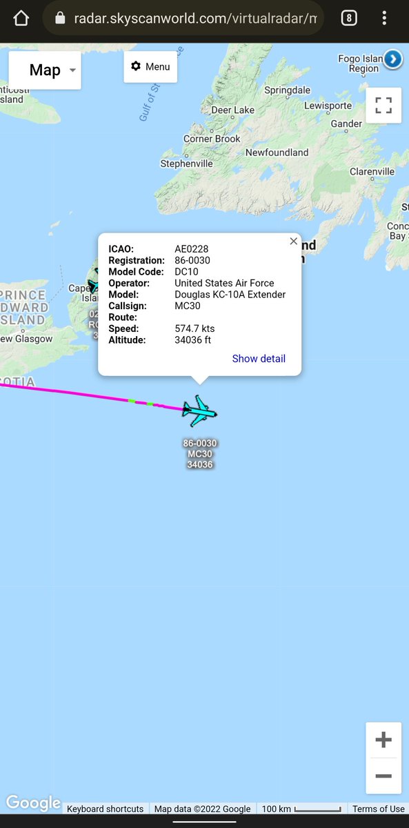 scan_sky's tweet photo. #USAF - KC-10A Extender - 86-0030 - #MC30/#BLUE61

Currently On The Satfeed 🛰️ About To Cross The Pond.

Making The Long Trip From Travis AFB 🇺🇸 To Rota Air Base 🇪🇸 https://t.co/ZSUxnd2QvJ