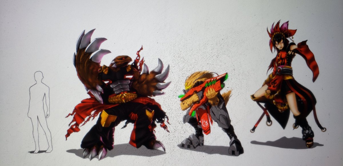 R4venJohnson's tweet image. Citizens concept 1. Concept scale of a normal average size human compared to Ruko, Hensmen, and Blaze.