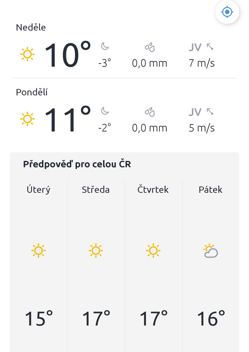 Jachym's tweet photo. Počasí v příštích dnech bude dle předpovědi @CHMUCHMI odpovídat právě začínajícímu ročnímu období 🙂. V noci ještě mráz, přes den to už ale při jasném počasí bude některé dny i na tričko. #počasí #jaro #jasno https://t.co/B0q7ay87xE