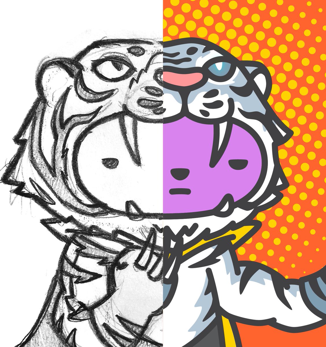 You're gonna hear me *ROAR* !!!
😁🐻🐯💥👉🏼
//I know, it looks like he was eaten by a tiger. But no he wasn't 🤣😂

#WIP Claws and Fang Power
Pencil sketch   |   Digital coloring

<a href="/PoketheBearNFT/">Poke the Bear</a>

 Superpower Circle, soon.
#NFT #NFTCommunity #NFTcollection #NFTart #pokethebearNFT