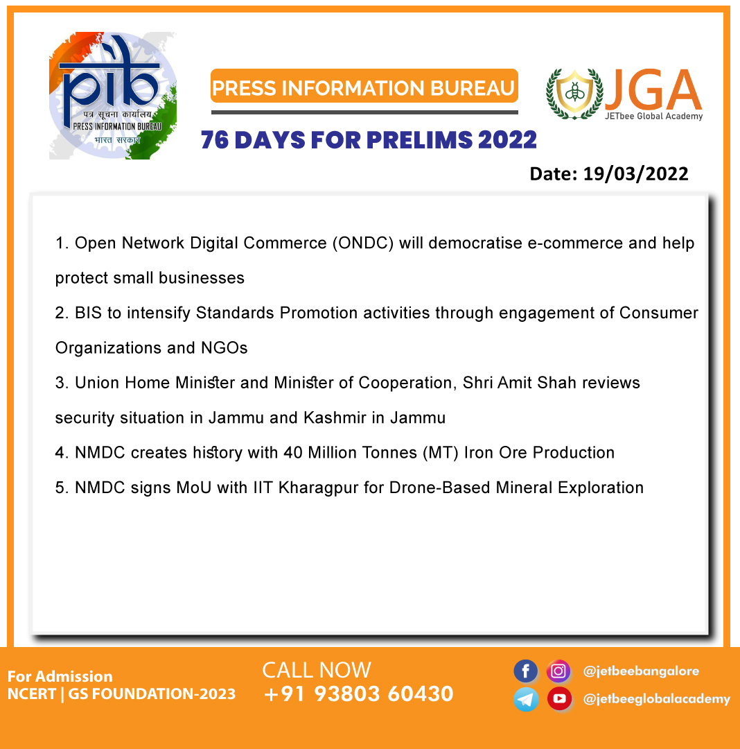 jetbeebangalore's tweet photo. #Press #Information #Bureau. Topic to read 19 .03.2022  #jetbeebangaloreo #PIB
#jetbeeglobalacademy #jetbeebangalore
#admissionopen2022_2023 #bangloreUPSCacademy
#dailycurrentaffairs #UPSC #upscexam #upscpreparation #upscaspirantsips #upscprelims2022testseries 
#upscmotivation https://t.co/wymjPhP6lr