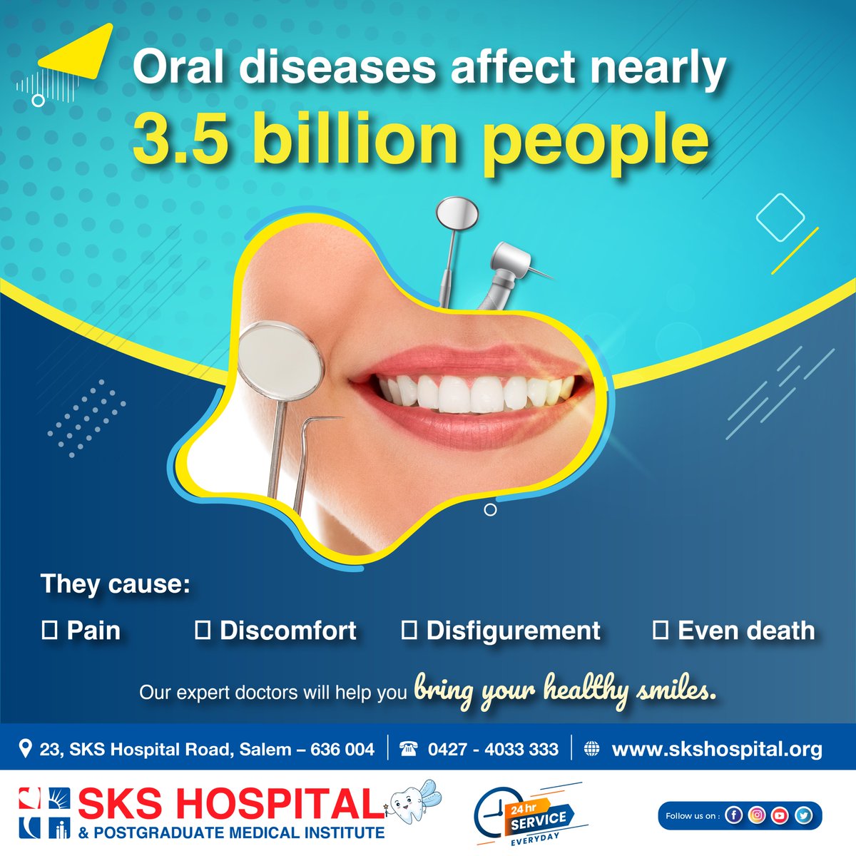 SKS_Hospital's tweet photo. This year, we want to inspire change by focusing on the importance of oral health for your happiness and well-being, because good oral health has a positive impact on your general health, well-being and quality of life. And that is something worth taking action for.   #OralHealth https://t.co/hC1jtBhhgu
