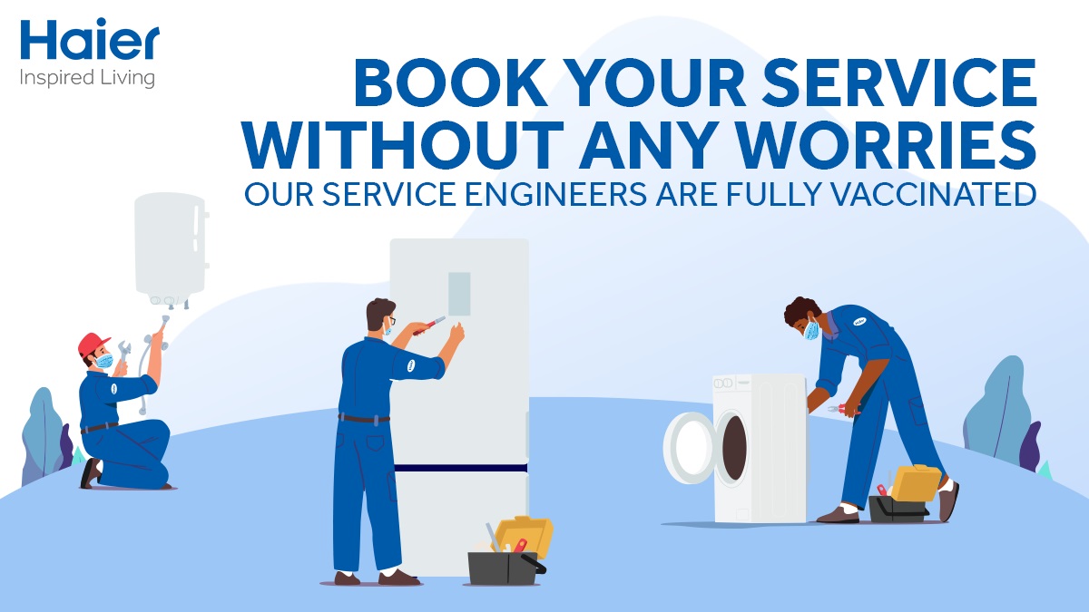 IndiaHaier's tweet photo. Providing top-class service while keeping you safe? That’s what we do! Now, book your service without any worries because Haier Service Engineers are fully #Vaccinated to provide you with the best experience possible.
#HaierService #HaierServiceForYou #ContactUs #ServiceSupport https://t.co/fdDQu0qZUa