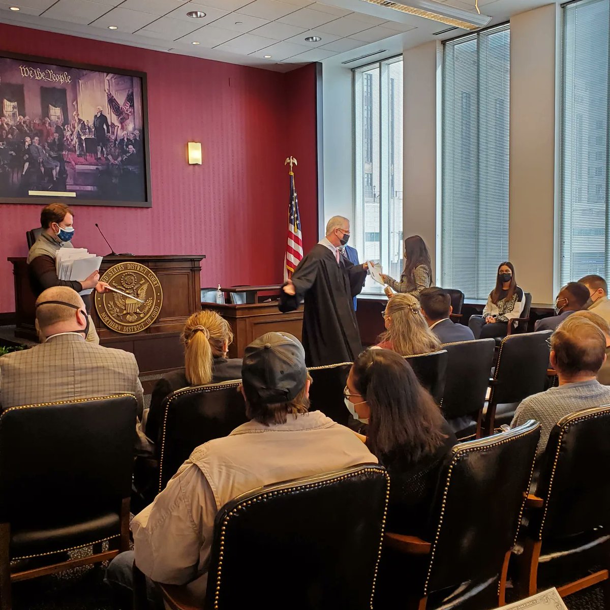 OCACleveland's tweet photo. Welcome and congratulations to the 49 newly naturalized U.S. citizens at the 11 a.m. ceremony Fri. with the Honorable Judge Greenberg administering the Oath of Allegiance. OCA Greater Cleveland was honored to assist 25 new Americans in registering to vote.
#ACEtheVote https://t.co/nP7FxZZAMg
