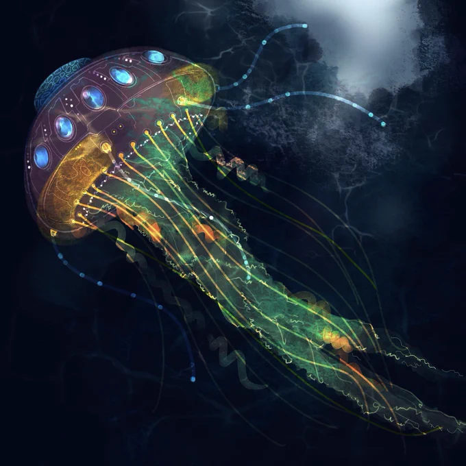 くらげ型潜水艇『くらげ』#scifiart #イラスト #jellyfish