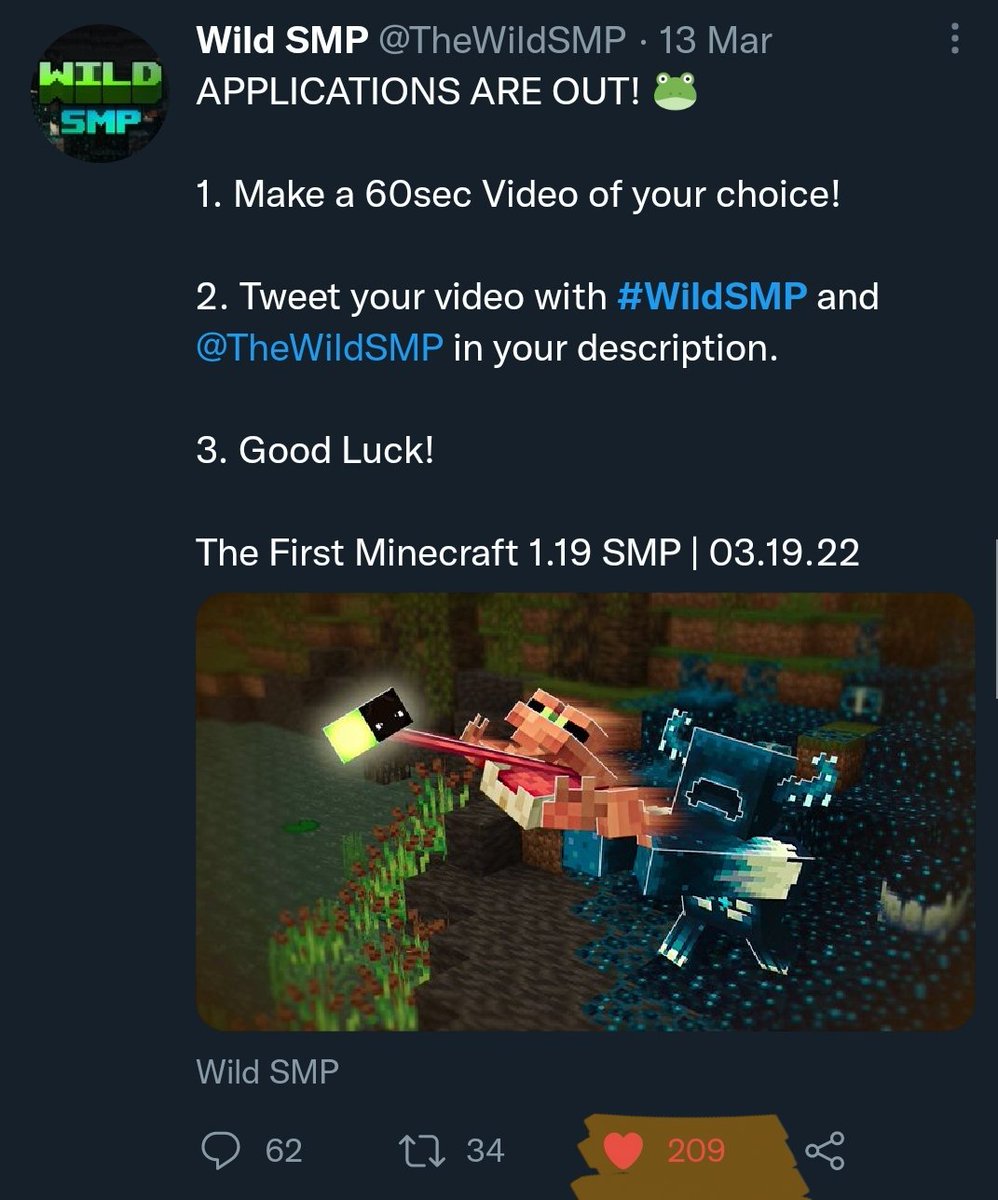 okKewee's tweet photo. 11 more likes and we'll get more likes than the original #WildSMP application post! https://t.co/QooKJ4pea7