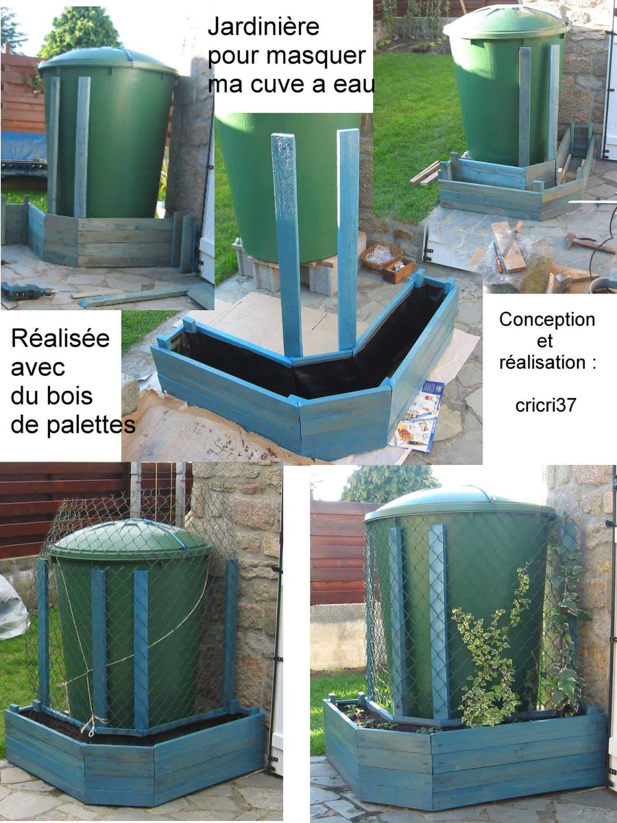 iRecyclart's tweet image. Pallet Planter To Hide A Water Tank : 1001pallets.com/pallet-planter… - #Garden #PalletPlanters #RecyclingWoodPallets