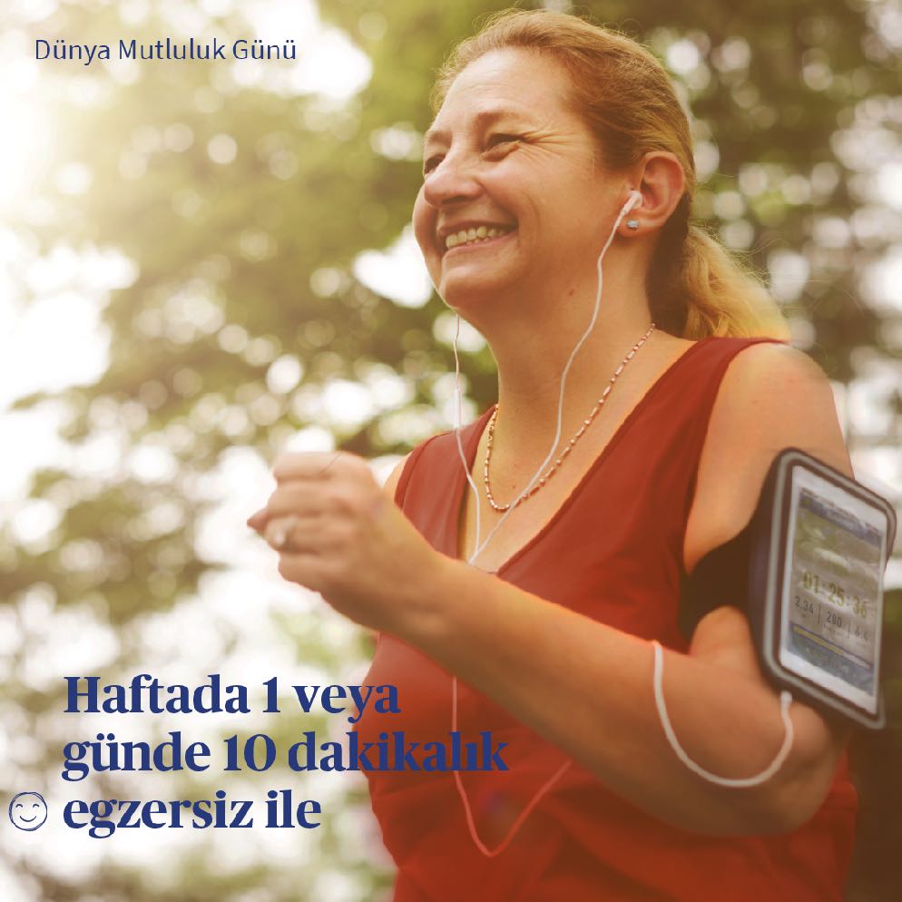 AXA_Turkiye's tweet photo. Kısa süreli bir egzersizin bile mutluluk üzerinde büyük etkisi vardır. Yapılan araştırmalara göre haftada 1 veya günde 10 dakikalık egzersiz yapan insanlar, hiç yapmayan insanlara göre daha neşeli olma eğilimindedir. https://t.co/6JBFjzMBwX