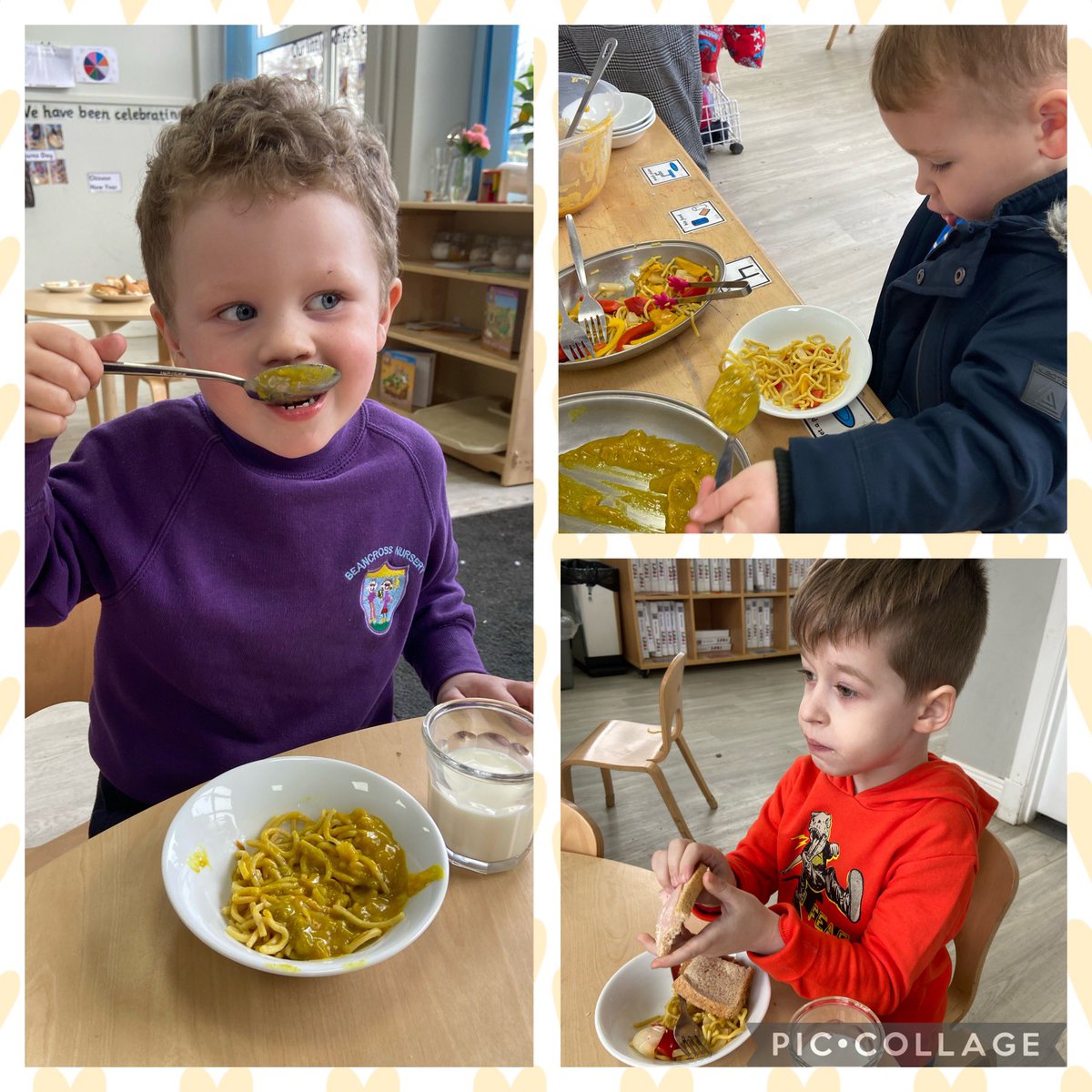missallanBPS's tweet photo. Our little chefs have been helping to prepare snack and lunchtime larder options 👨🏼‍🍳 

Some of the foods we have tried this week include: stir fry noodles with curry sauce, homemade potato wedges and wrap pizzas with different toppings food 🍜 🍕 #marvellousmealtimes @beanxnursery https://t.co/Muc3QwcACc
