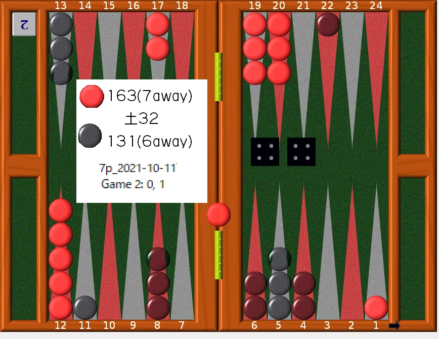 kana_charafre's tweet photo. #backgammon #佳奈のバックギャモン失敗談
Black on Roll  , Black player's inner board is bottom right.
黒の手番で黒のインナーは右下です。
（ちなみに）
実戦は250点くらいのエラーでした。
（閑話休題） https://t.co/6MGJP5dzme