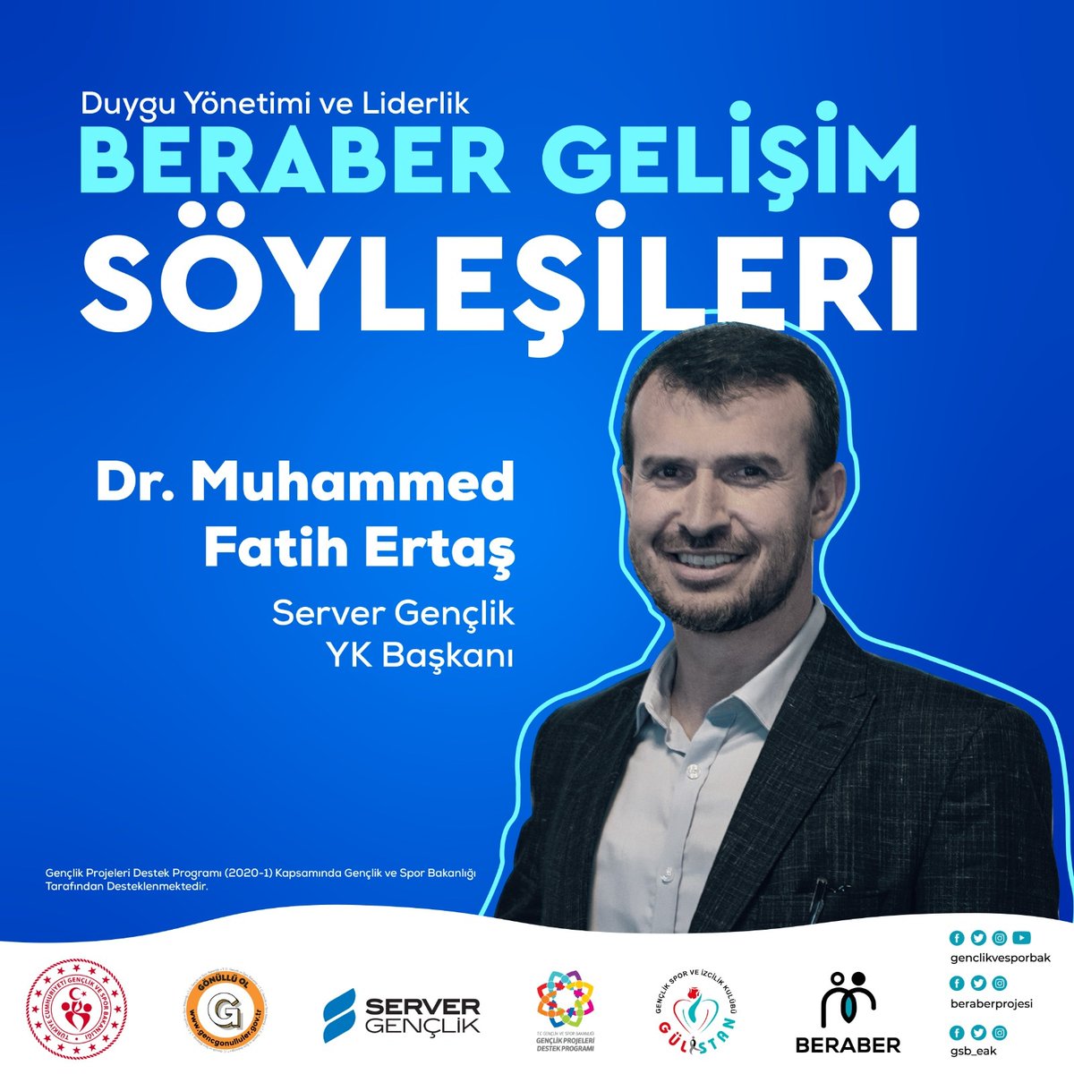 BERABER Gelişim Söyleşilerinde mentor ve mentilerimizle bugün iki özel söyleşi gerçekleştireceğiz. İlk söyleşimizi proje mentorlerimizden
Server Gençlik YK başkanı Dr.Muhammed Fatih Ertaş (<a href="/af_1453/">Dr. Muhammed Fatih Ertaş</a> ) ile Duygusal Özgürlük Teknikleri ve Liderlik üzerine söyleşi gerçekleştireceğiz.