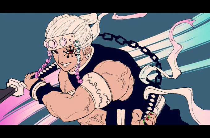 浜名さんがTwitterに投稿した宇髄天元(鬼滅の刃)のイラスト。