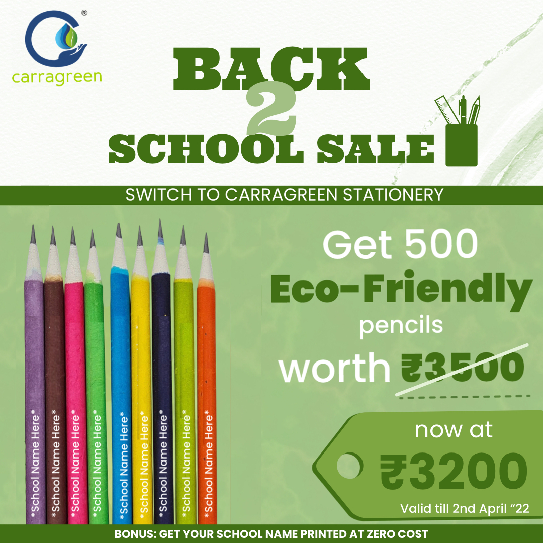 carragreen's tweet photo. Carragreen brings to you its Back 2 School Sale on eco-friendly pencils💚

Now buy 500 beautiful colourful pencils at ₹3200 and print your school name for free.￼
To order call us on 6268677503 or visit 
https://t.co/LtOoKMoS2S

Let the kids write the right way♻️ https://t.co/LwJKlkfZoh