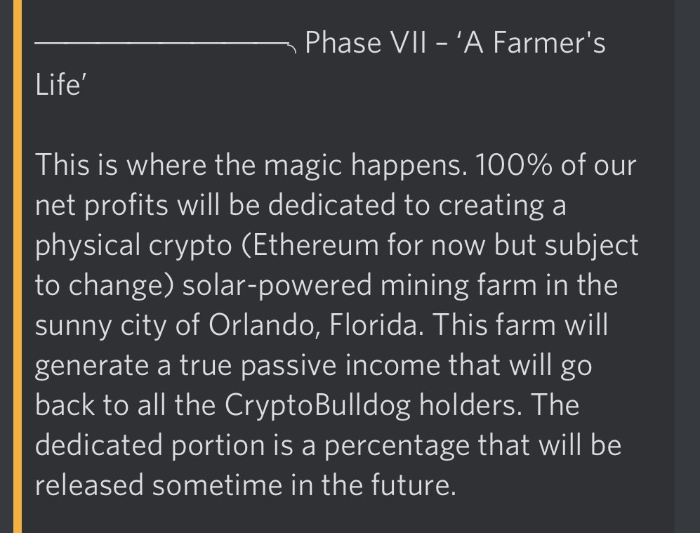 Public Mint is LIVE at <a href="/CryptoBulldogs/">CryptoBulldogs Investment Group</a> and gas gods are nice! 0.04 is nothing when you have this phase below written in your projects roadmap. #nftspace #NFTCommmunity #NFTcollectibles #ETH <a href="/SnoopDogg/">Snoop Dogg</a> <a href="/garyvee/">Gary Vaynerchuk</a> <a href="/ParisHilton/">Paris Hilton</a> <a href="/MilaKunisv/">Mila Kunis</a> @JRHYcrypto