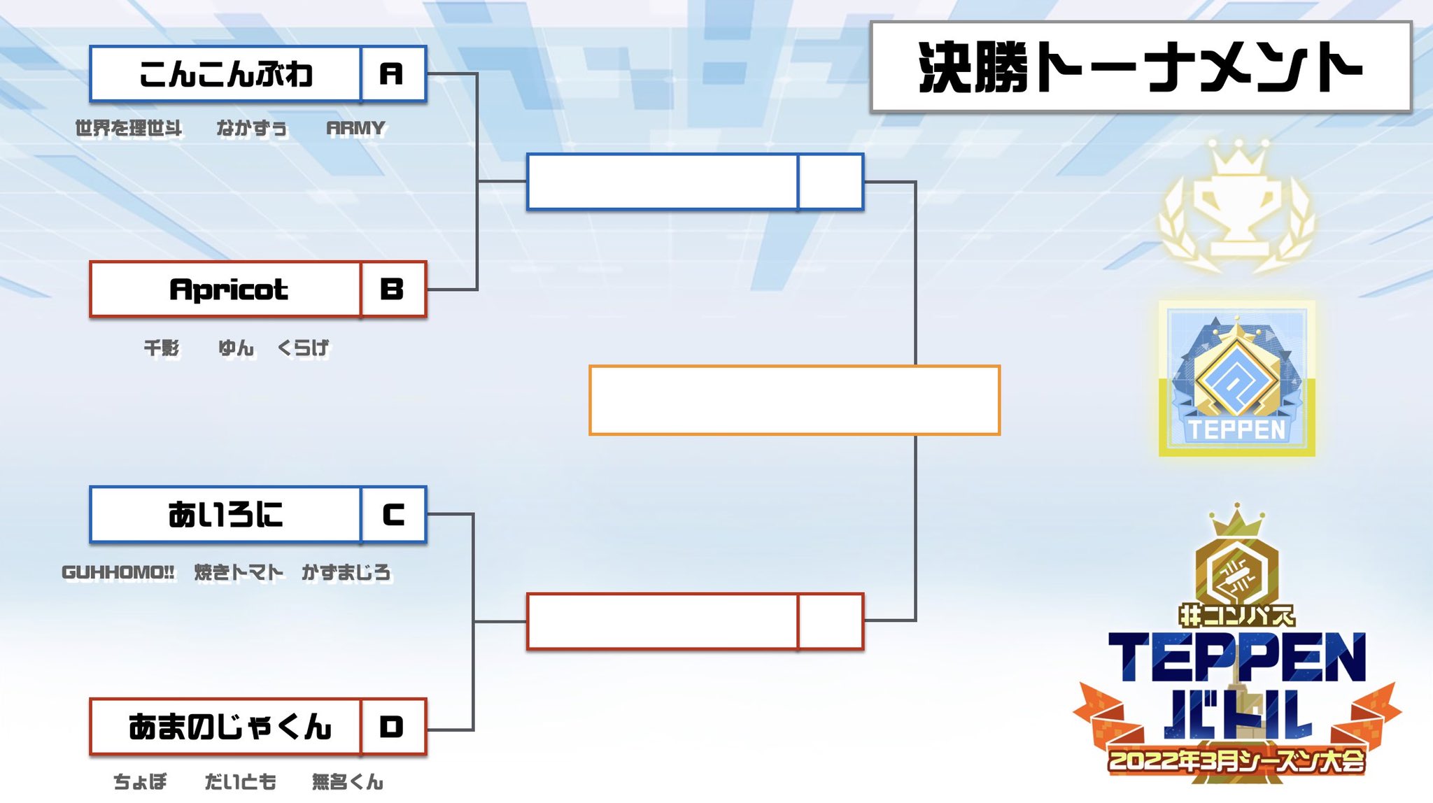 公式 コンパス Teppenバトル Teppenバトル ３月シーズン大会 まもなく配信開始 こんこんぶわ Vs Apricot あいろに Vs あまのじゃくん 応援よろしく コンパス T Co Vbgmghvika Twitter