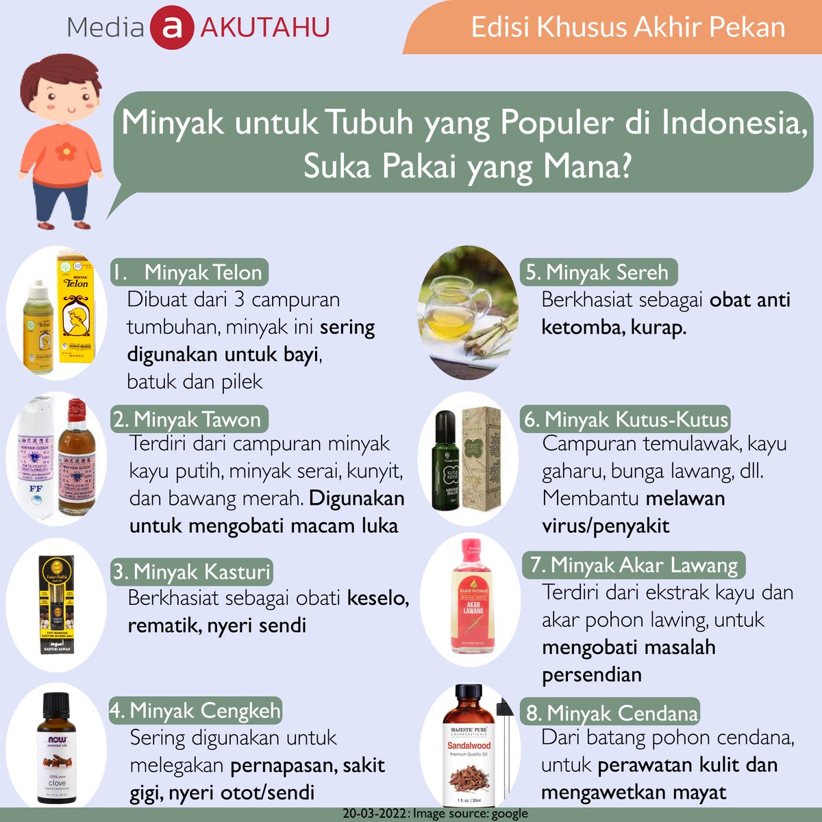 akutahu's tweet photo. Favorit Sobat jenis minyak untuk tubuh yang mana nih?

Minyak untuk tubuh memiliki banyak jenis yang baik untuk kesehatan. Berikut daftar beberapa jenis minyak dan kegunaannya.

#info #minyaktubuh #kesehatan #jenisminyak #minyakkesehatan https://t.co/16zvLXok8D