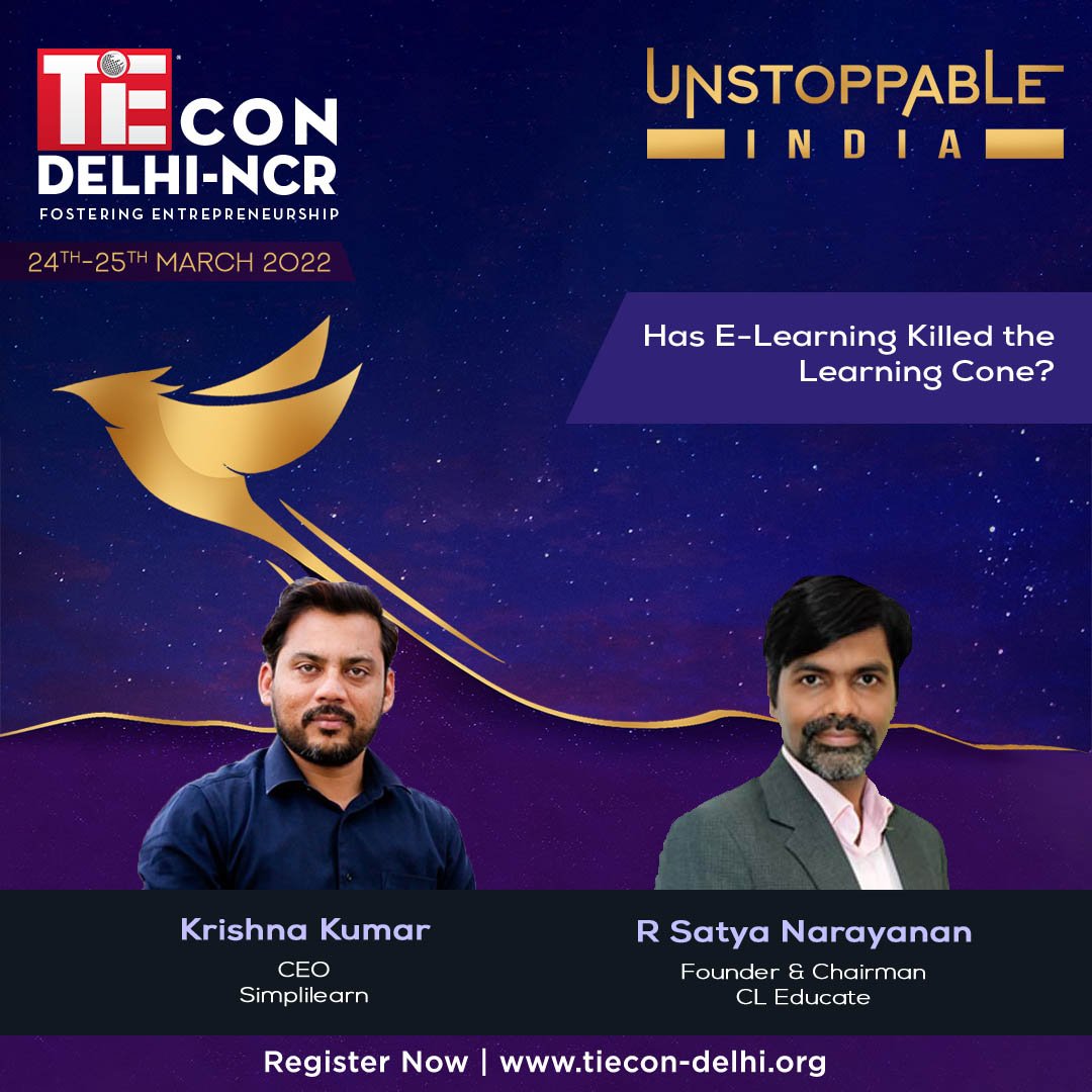 satyaumanandu's tweet image. Impact of #EdTech revolution on the #learningcone or #learningpyramid? Future of Skills education ? - join the conversation with @Krishna2581 founder @simplilearn at @TiEcon organised by @TiEDelhi #unstoppableIndia #cleducate