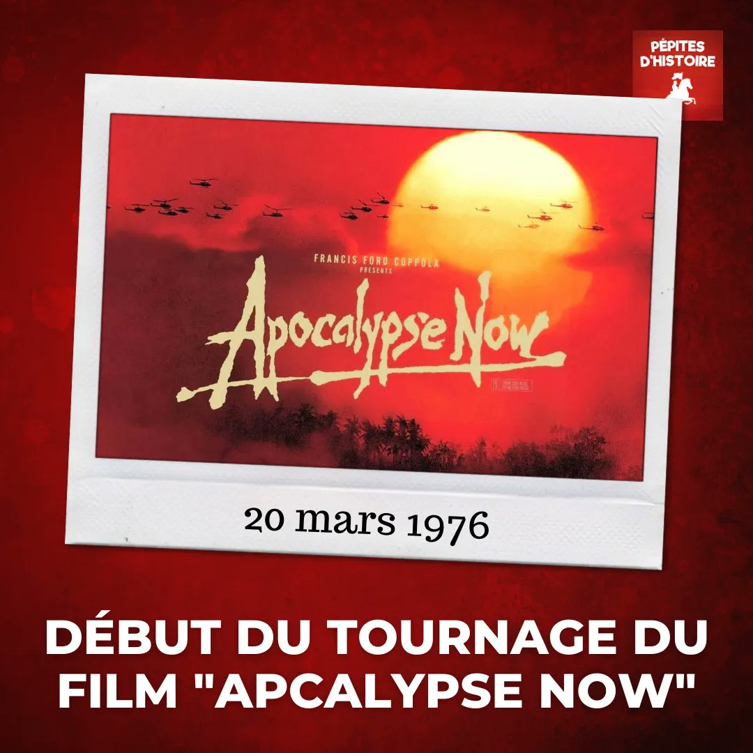 Le 20 mars 1976, début du tournage d’« Apocalypse Now », le chef-d’œuvre cinématographique de Francis Ford Coppola, dont le scénario se déroule lors de la guerre du Vietnam. Malgré un tournage éprouvant, le film est un énorme succès et reçoit huit oscars 🤩