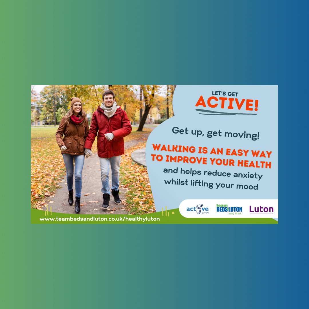 Walking is an easy way to improve your health and helps reduce anxiety whilst lifting your mood, take a walk in one of Luton’s parks today or join a local walking group- m.luton.gov.uk/Page/Show/Tran… #LutonLetsGetActive #HealthyLuton