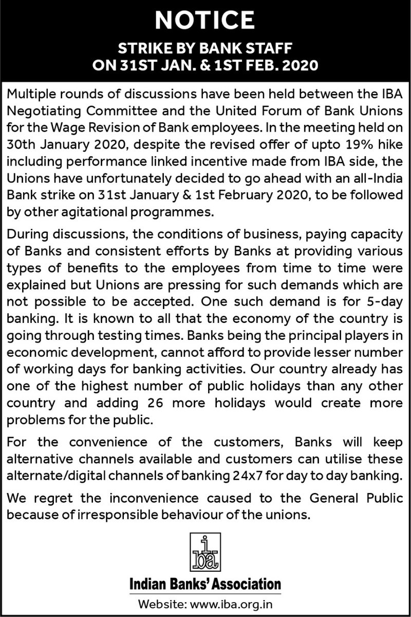 IBA claiming #5DaysBanking not possible due to tough times of Economy.

Then how RBI, DFS, CVC, NCLT, Ministry & other Central/State dept. working in 5 day week?

Are they not serious for country's #economicslowdown ?

#LiarIBA #BankStrike @narendramodi_in @RBI