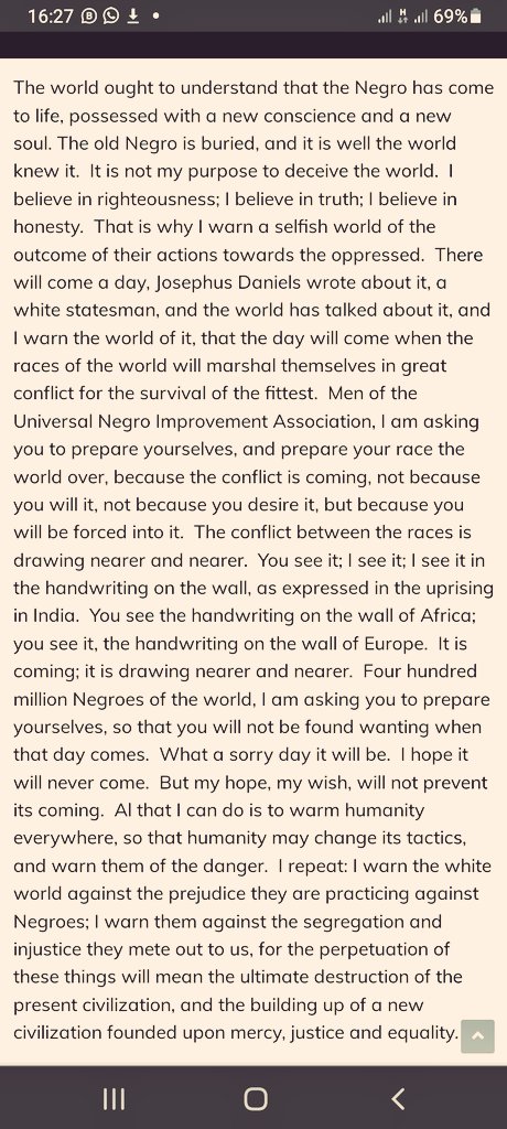 PAAmovement's tweet photo. "I am asking you to prepare yourselves, and prepare your race the world over, because the conflict is coming, not because you will it, not because you desire it, but because you will be forced into it.  The conflict between the races is drawing nearer and nearer."- Garvey Marcus https://t.co/dpjzlYZhwr
