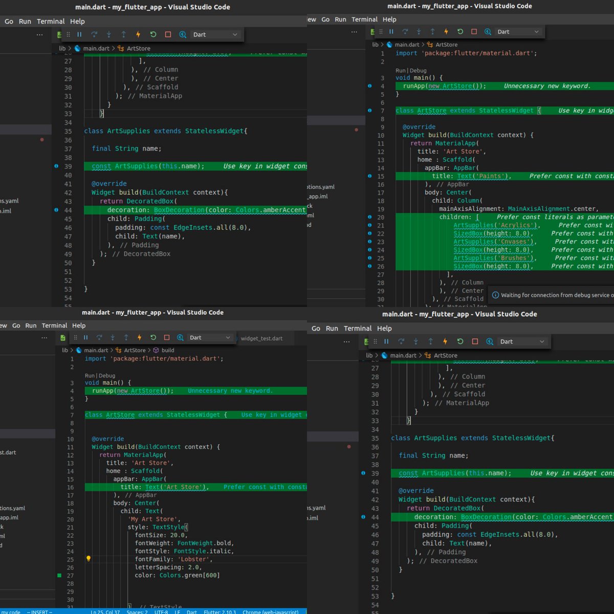 irsakhan_'s tweet photo. Day 4 Tasks β
Some simple stateless widgets compounding , Text-Styling (the one I did is substandard thoughπ) and some button devising with Flutter.
Enjoyed trying them allπ
#15daysflutterchallenge
@abduljamilza @iahmadtariq https://t.co/kVe8kpbTlv