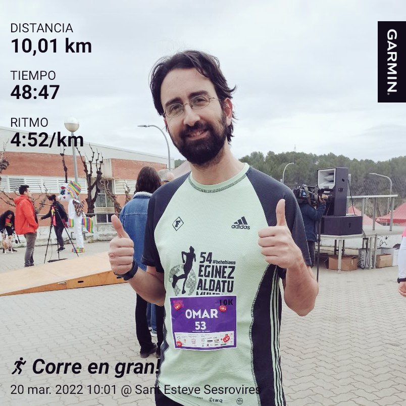 Muy divertida mañana en la <a href="/CorreenGran_/">CorreenGran</a> con <a href="/anna_bovary/">y</a> and friends. Entreno de calidad con clima ideal, espíritu solidario y circuito divertido lleno de sube bajas. Tiempo oficial: 46.39 (el GPS se volvió un poco loco), mejor de lo esperado.