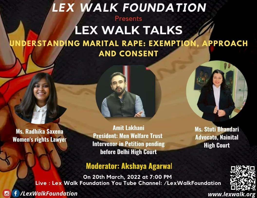 KrantiKali's tweet photo. Join our co-founder &amp; co-director @saxenaradhika for this talk on Marital Rape.

Tune in at 7pm IST today, March 20th on @lexwalkfoundation
YouTube channel.

Radhika Saxena is a women's rights lawyer committed to working as a human rights advocate. She is also, a legal expert https://t.co/SNe9Er6blB