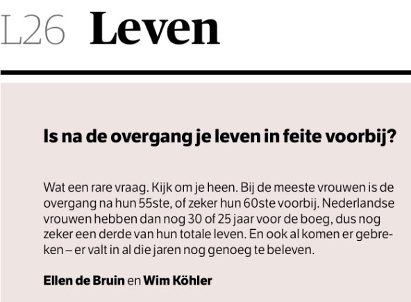Mooie bijlage dit weekend bij <a href="/nrc/">NRC</a> over de overgang.
Dank <a href="/EllendeBruin/">Ellen de Bruin 🐈‍⬛</a> <a href="/wimkohler/">Wim Köhler</a> <a href="/JoyceRoodnat/">Joyce Roodnat</a> <a href="/OuwerkerkSarah/">Sarah Ouwerkerk</a> <a href="/NathalieWouters/">Nathalie</a> @riannevandijck @madebyjacq <a href="/MartineKamsma/">Martine Kamsma</a>. En natuurlijk <a href="/DDorenda/">dorenda van dijken</a> 
Ik zou zeggen: bundelen, kaftje eromheen, en uitdelen als brochure! @nvog
