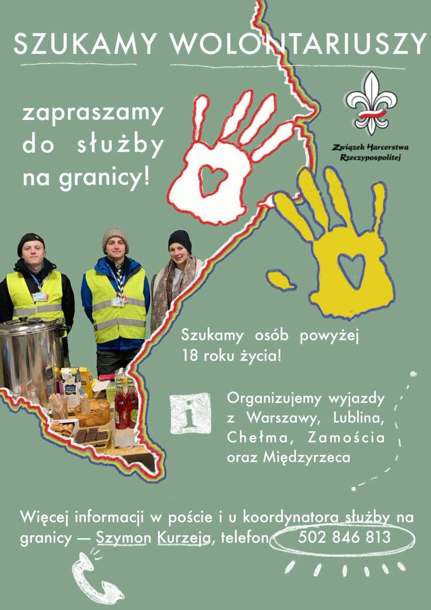 exodusmlodych's tweet photo. Drodzy Exodusowicze! 🚨🚨

Jako ZHR zapraszamy was do służby na granicy na rzecz uchodźców z Ukrainy. 

Pytania?
- Mateusz Pitura, tel 725 299 180
- Szymon Kurzeja (koordynator służby przy granicy), tel 502 846 813

#exodus #exoduch #sluzba #zhr #czuwaj #exodusmlodych https://t.co/OCLnDiPMk7